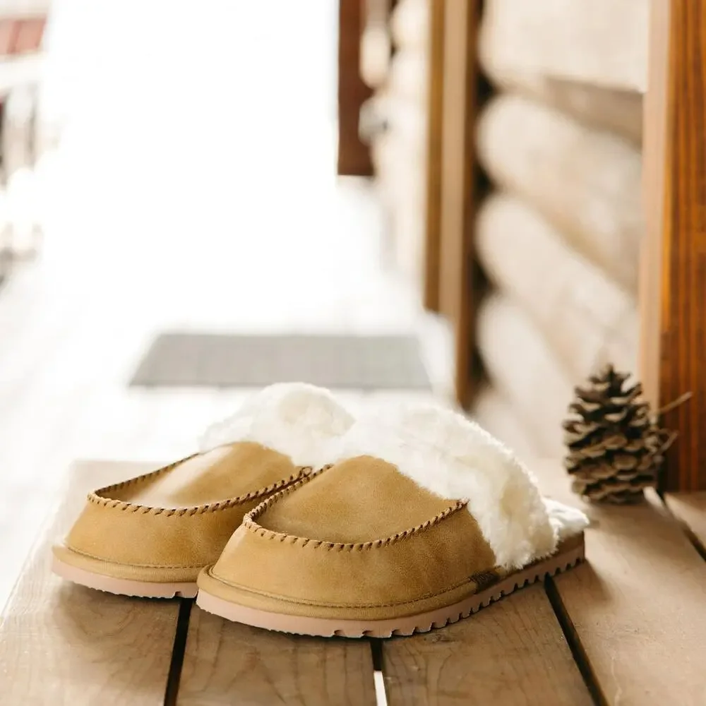 New In Box Flojos Men's/Women's Lynx Sherpa Lined Slipper Tan, M9-W10 NIB